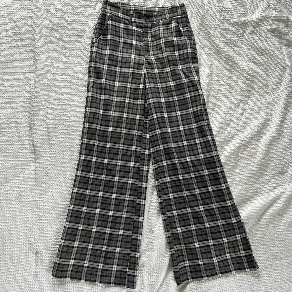 RSQ black and white plaid wide-leg pants